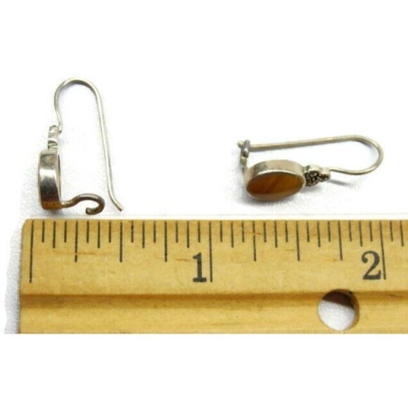 925 Tiger Eye Earrings Hook Drop Dangle Sterling Silver Vintage Patina - Picture 4 of 8